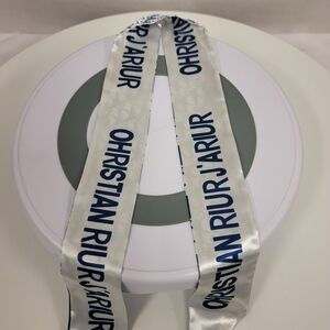 Elegant White Ribbon with Blue Text for Parties